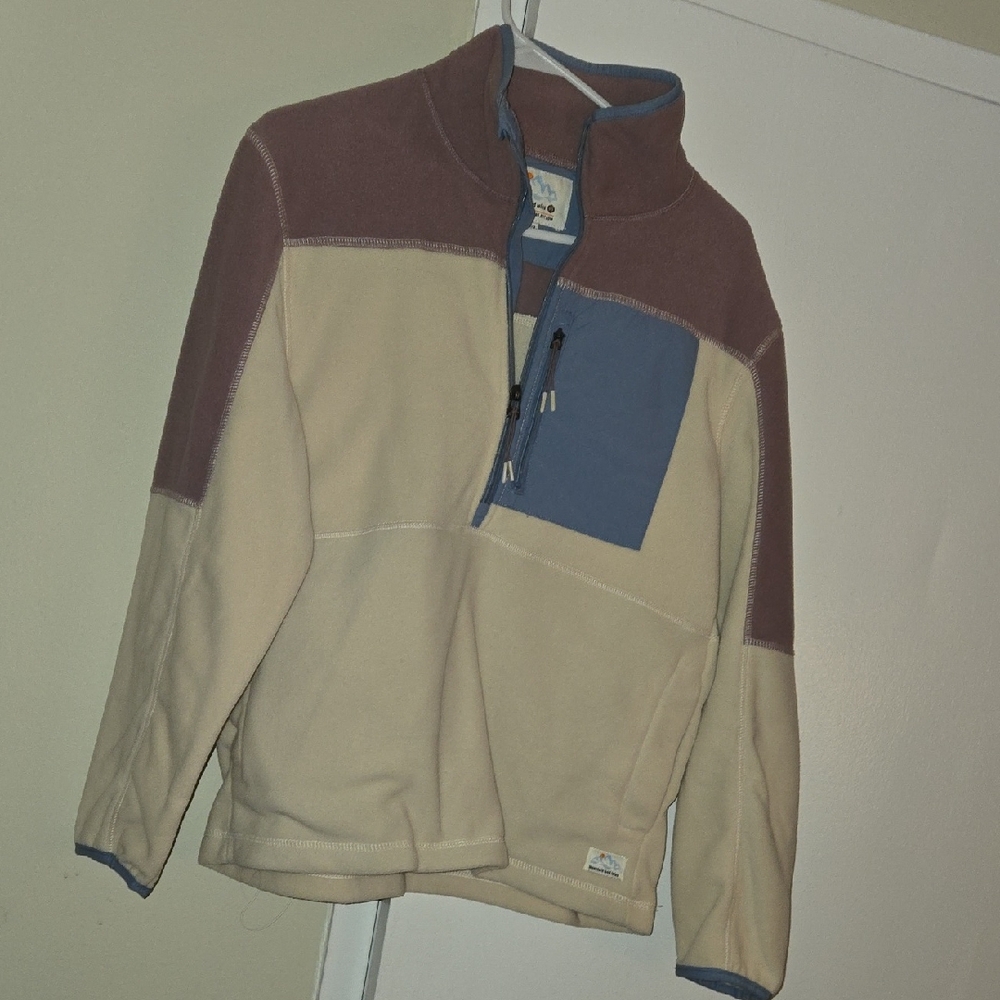 Fleece Pullover Jacket in Beige, Dusty Rose & Blue